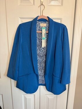 Skies Are Blue Open-Front Bright Blue Blazer with Floral Lining NWT